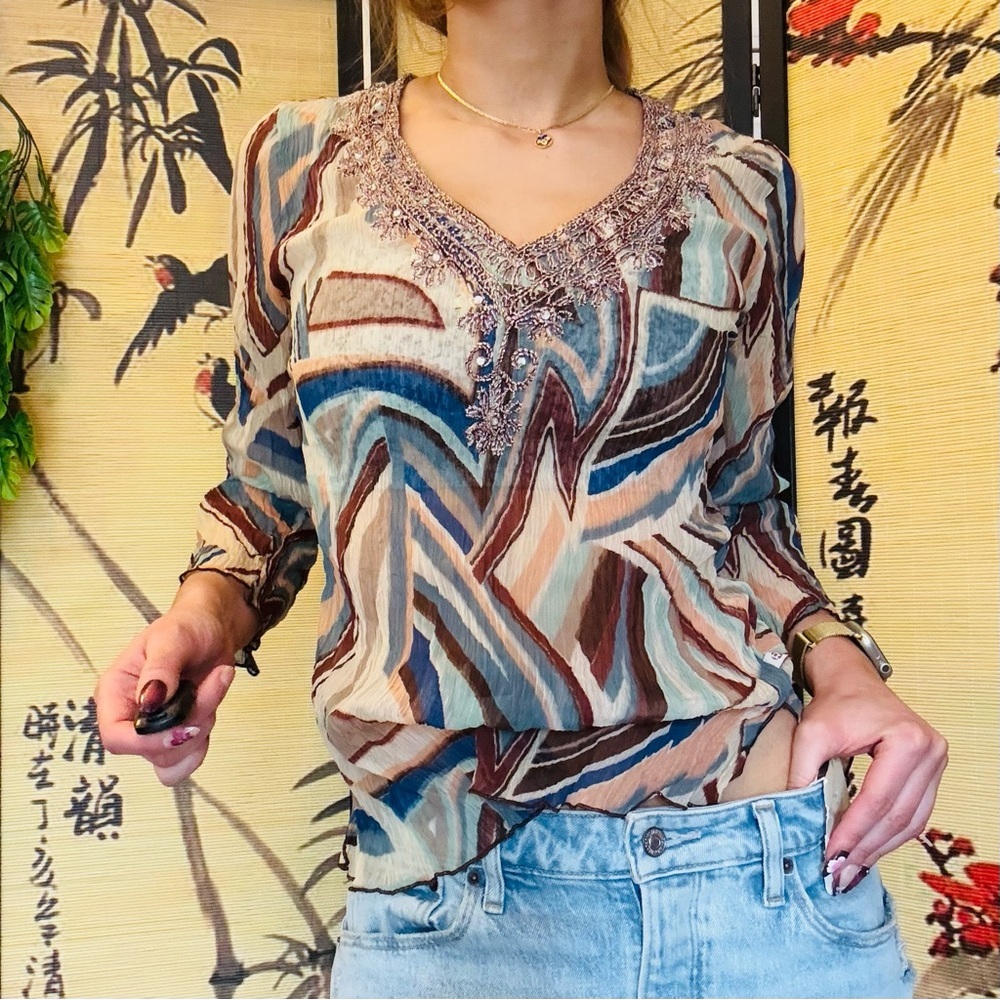 Akkriti Women’s Bohemian Y2K Lightweight Sequin Tunic Top Size L - Picture 2 of 10